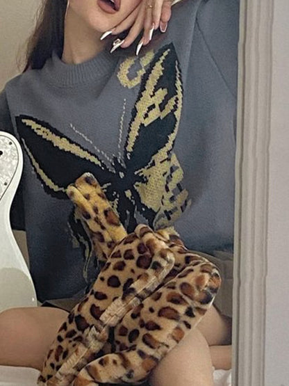 Oversized Butterfly Jacquard Sweater