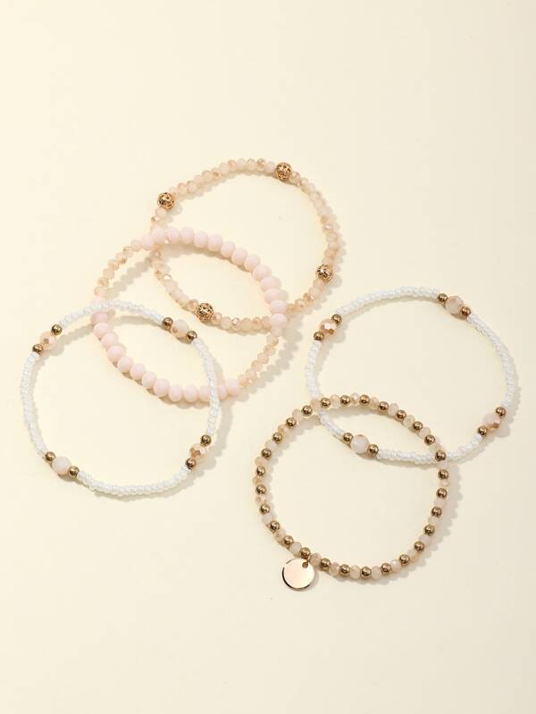 5pcs Disc Charm Beaded Bracelet for Women