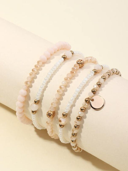 5pcs Disc Charm Beaded Bracelet for Women