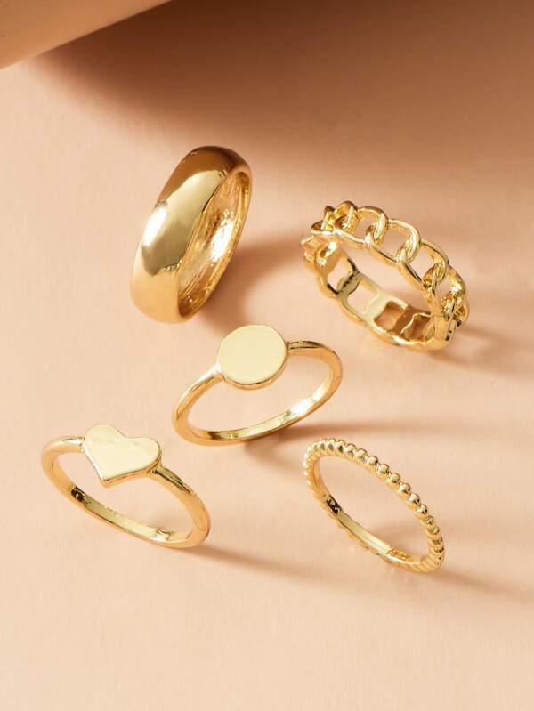 5pcs Heart Decor Ring for Women