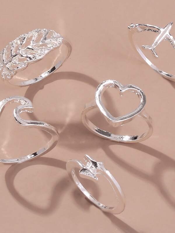 5pcs Heart Decor Ring for Women