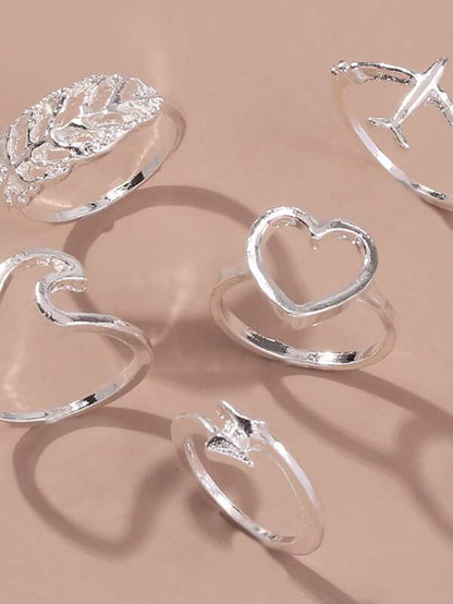 5pcs Heart Decor Ring for Women