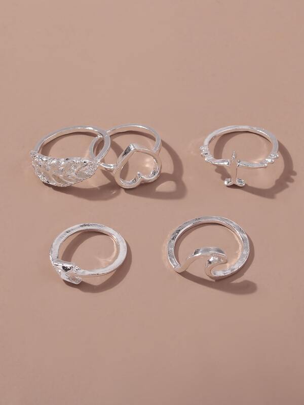 5pcs Heart Decor Ring for Women