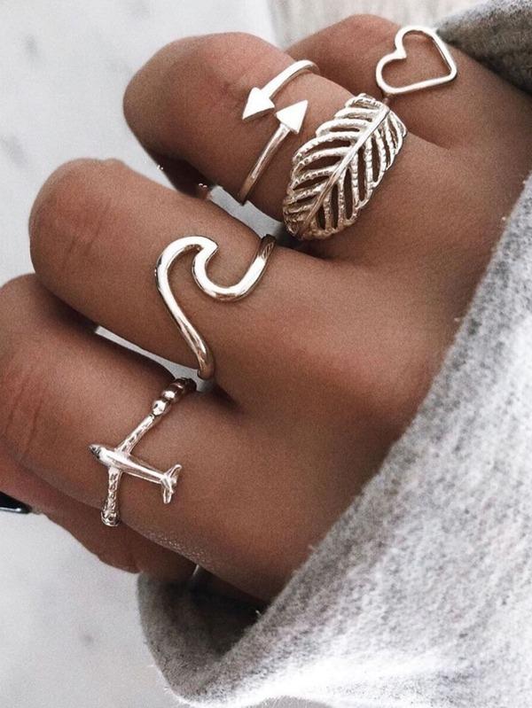 5pcs Heart Decor Ring for Women