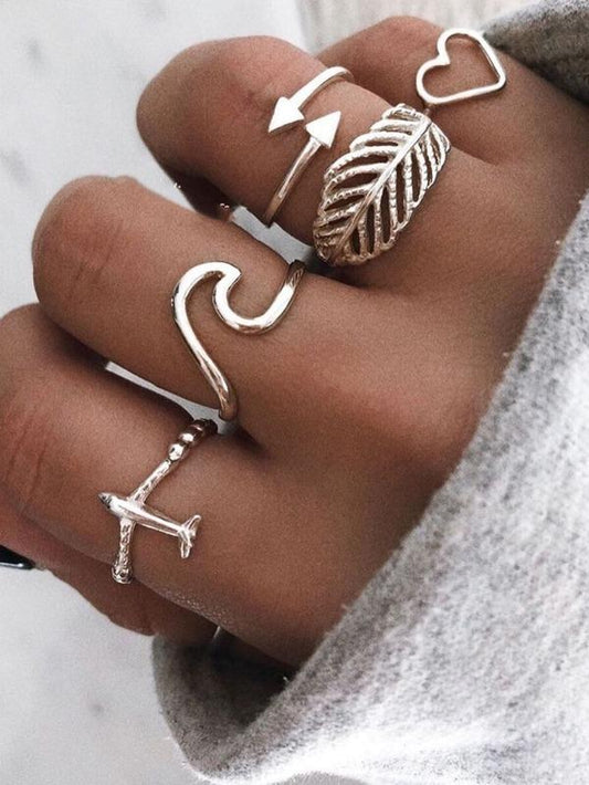 5pcs Heart Decor Ring for Women