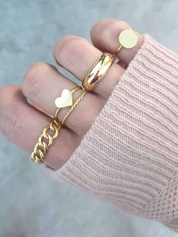 5pcs Heart Decor Ring for Women