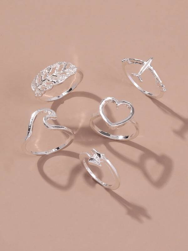5pcs Heart Decor Ring for Women