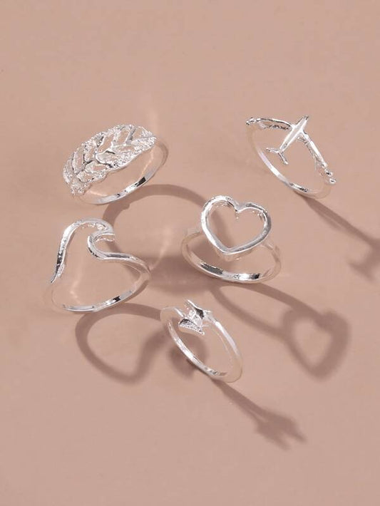 5pcs Heart Decor Ring for Women