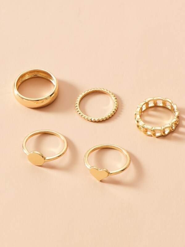 5pcs Heart Decor Ring for Women