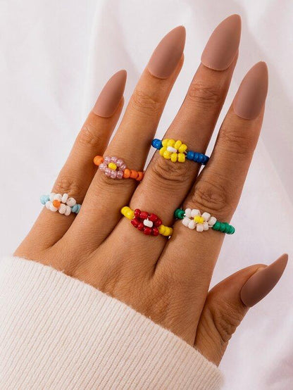 5pcs Simple Beaded Ring for Women