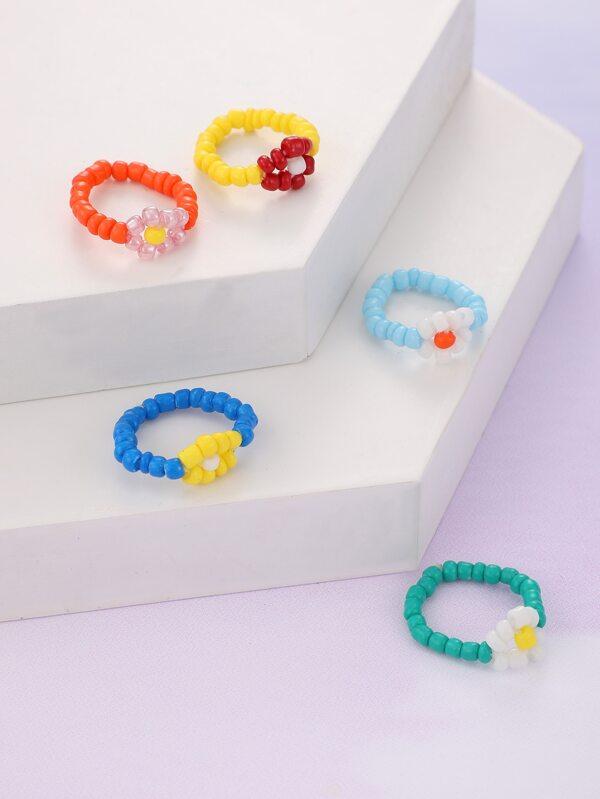 5pcs Simple Beaded Ring for Women