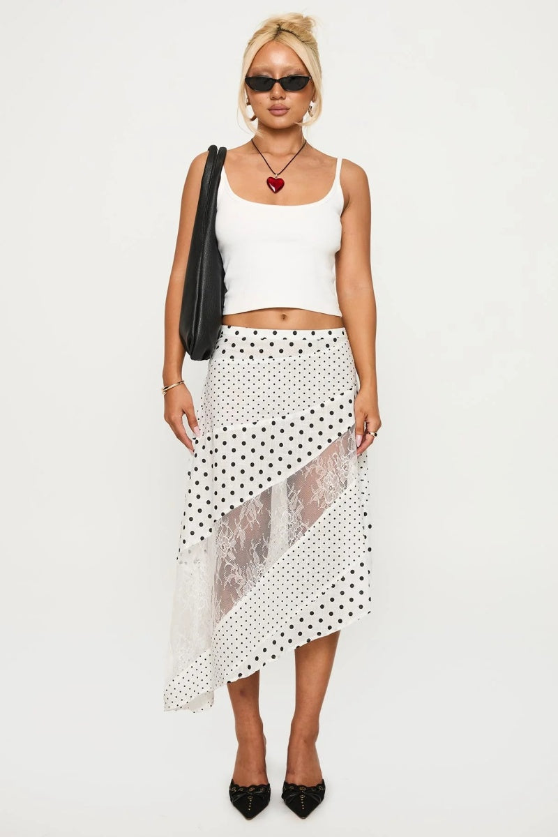 Rennar Midi Skirt White /Polka Dot