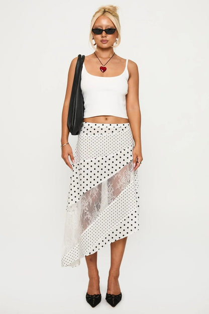 Rennar Midi Skirt White /Polka Dot