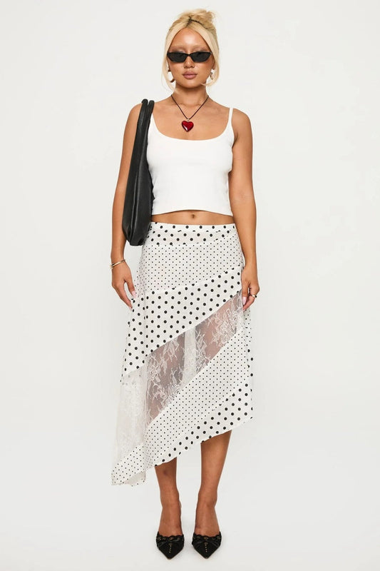 Rennar Midi Skirt White /Polka Dot