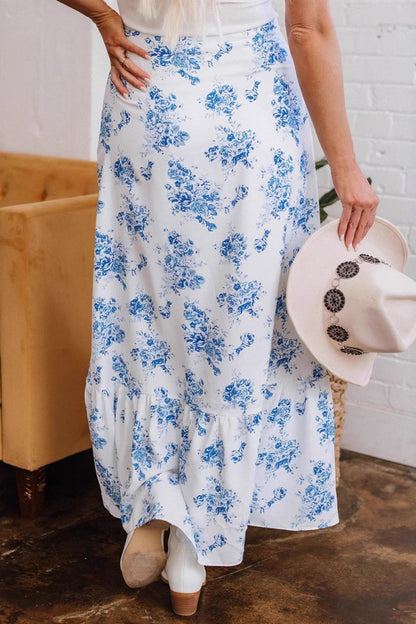 Ruffle Floral Bohemian Asymmetrical Skirt