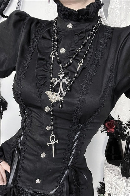 Versatile Dark Lolita Flare Sleeve Blouse