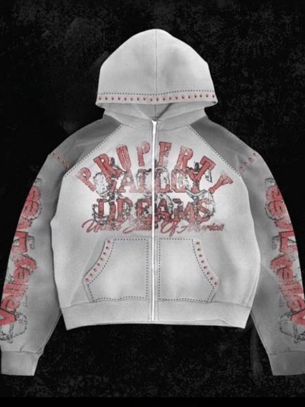 Gothic Grunge Graphic Thickened Fleece Oversized Hoodie