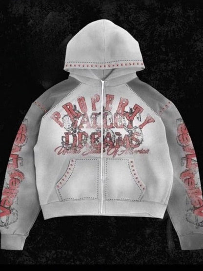 Gothic Grunge Graphic Thickened Fleece Oversized Hoodie