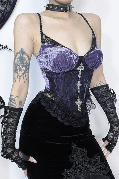 Lace Rose Detail Purple Corset