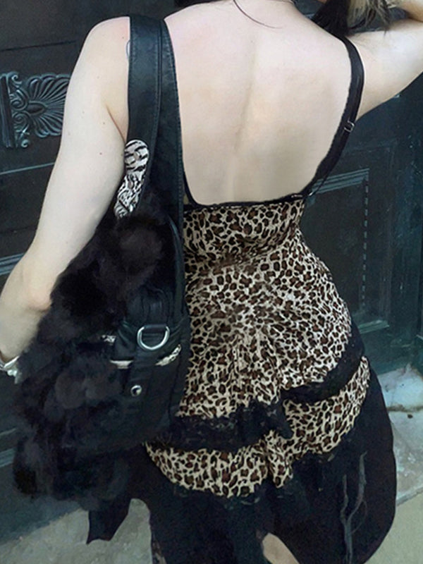 Lace Patchwork Leopard Print Cami Top