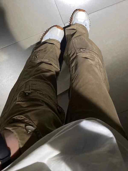 Multi-Pocket Flared Straight Cargo Pants