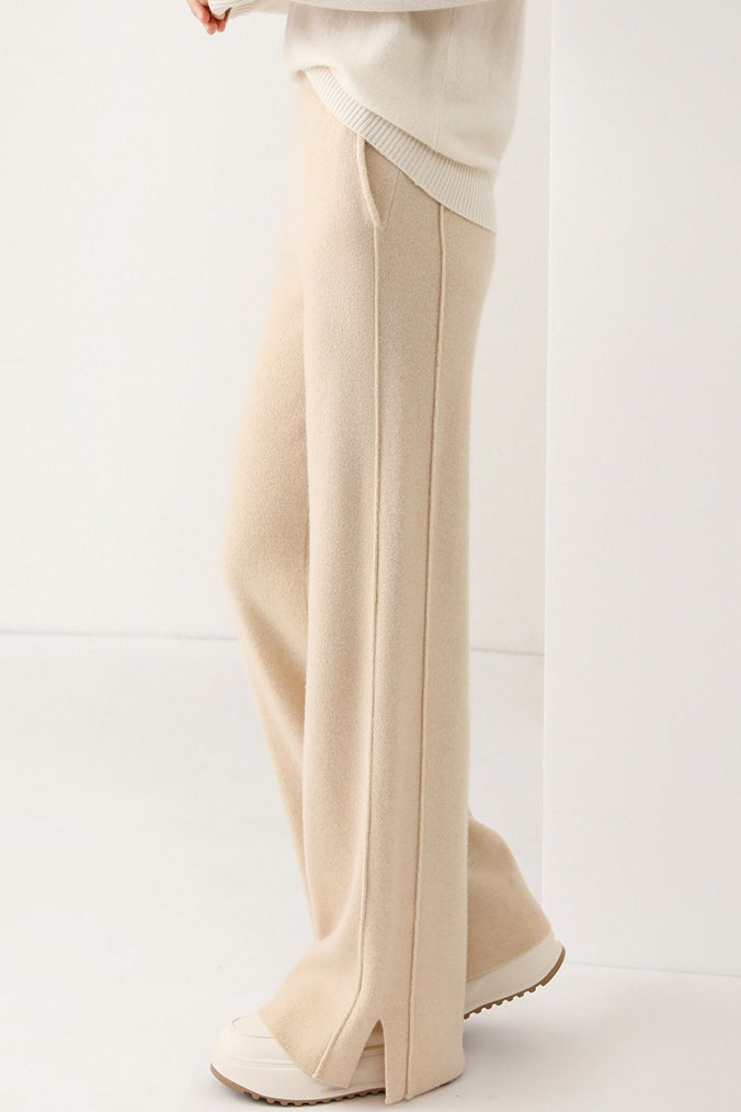 Wool Soft Straight Split Knit Pants