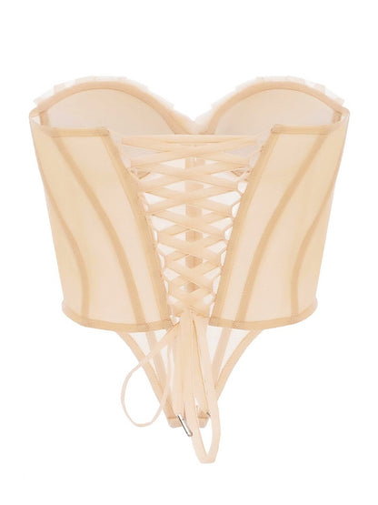 Pleated Shell Tie Back Mesh Corset Top