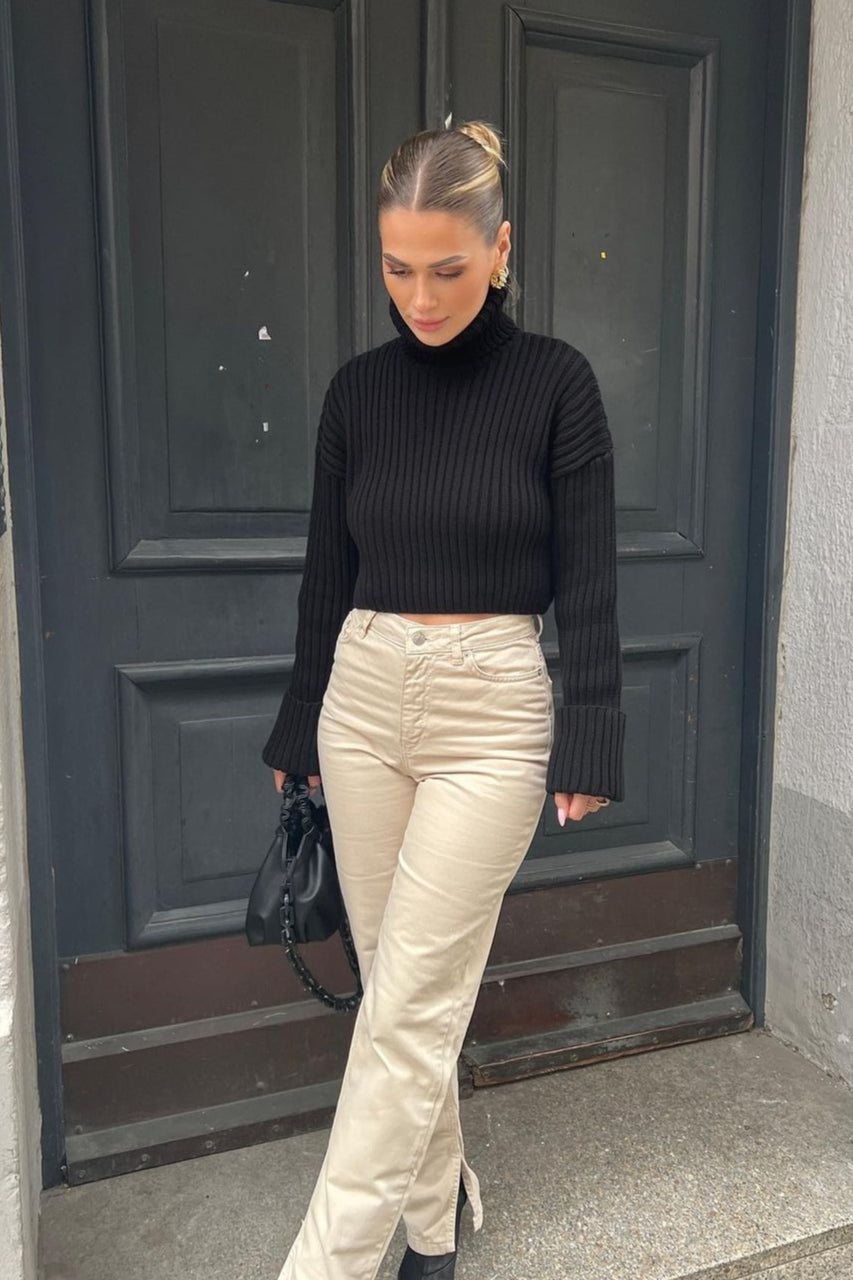 Striped Turtleneck Bell Sleeve Sweater