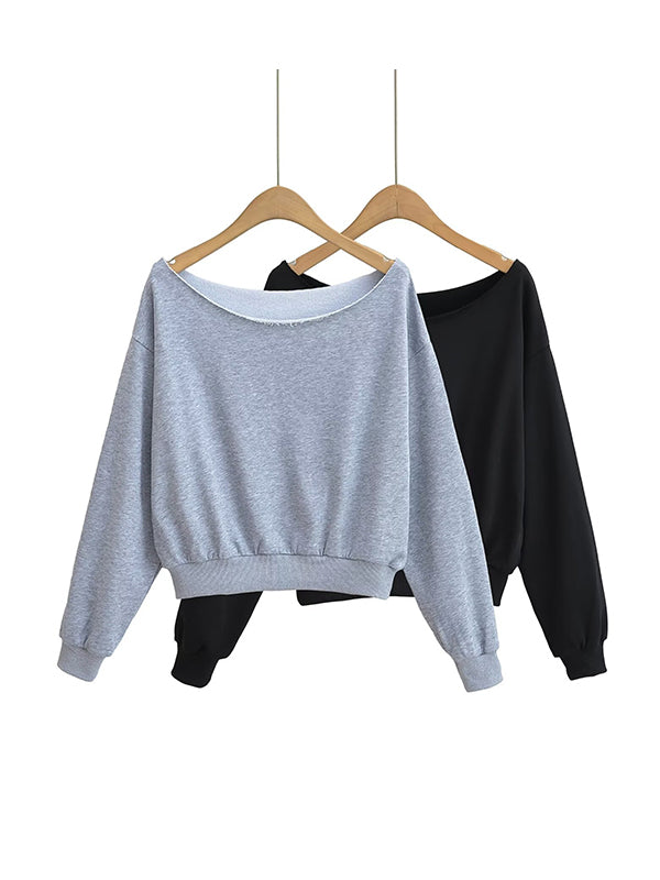 Off-The-Shoulder Long Sleeves With Bateau Neckline Sweatshirts