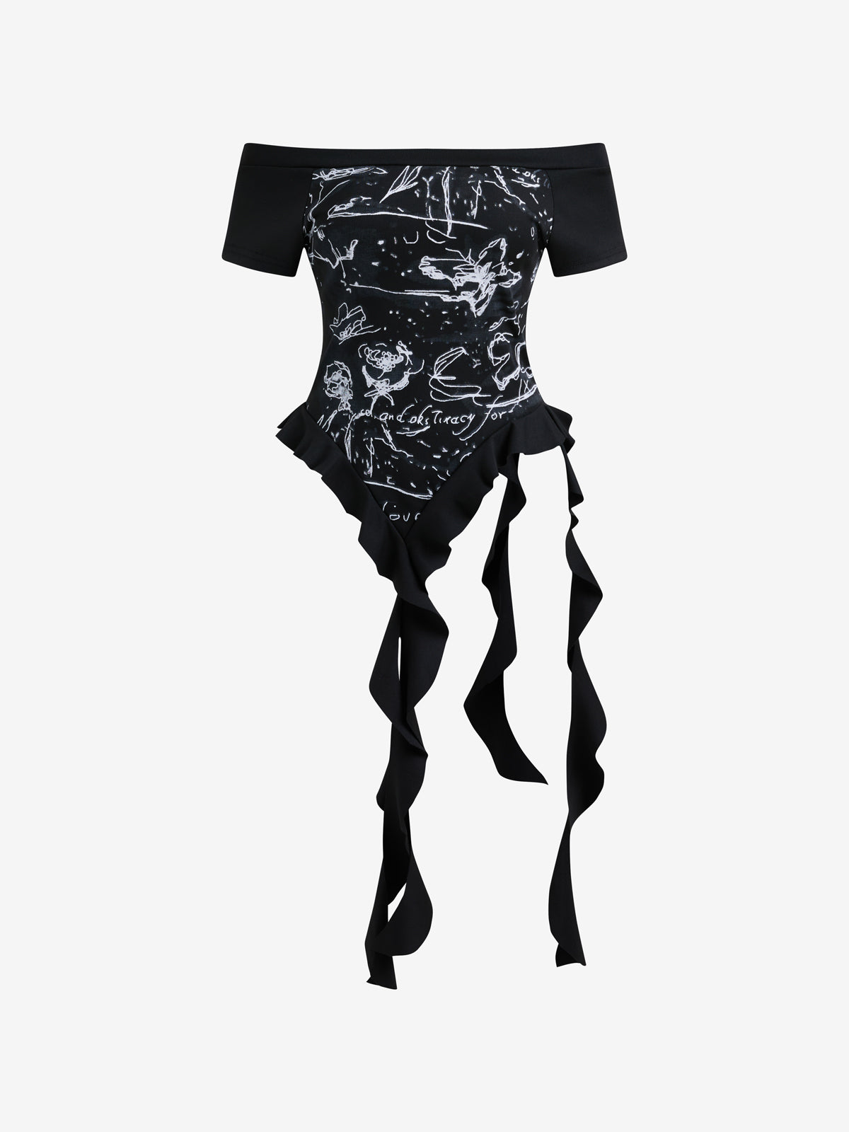 Printed Irregular Ribbon Scoop Neck T-Shirt