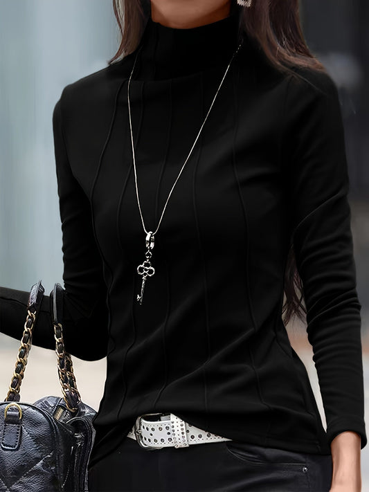 Camiseta ajustada de cuello alto en color liso para mujer | Ideal para otoño/invierno