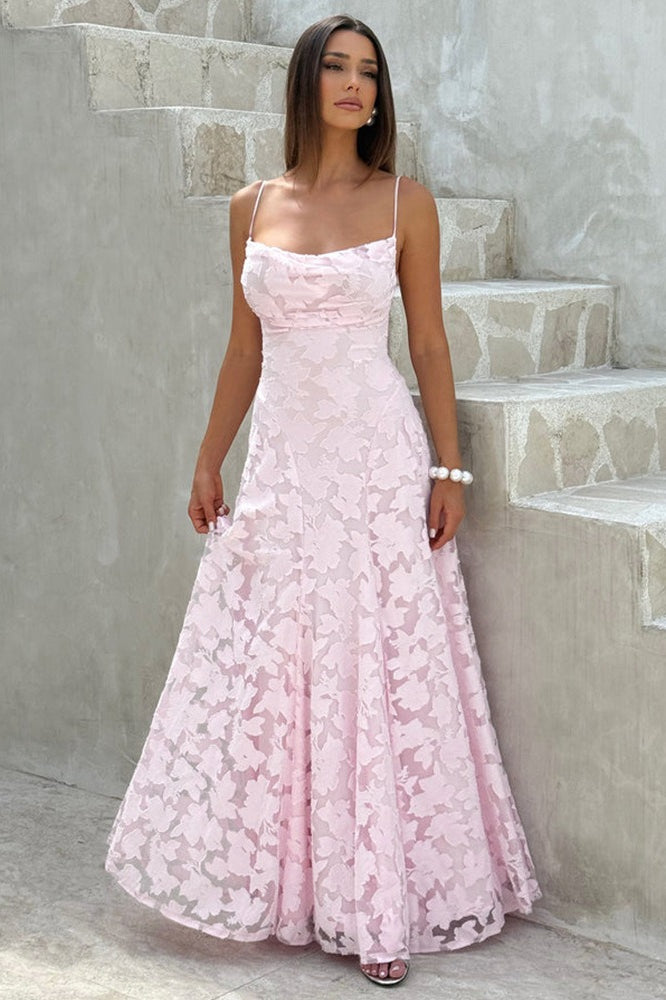 Chiffon Backless Spaghetti Strap Maxi Dress