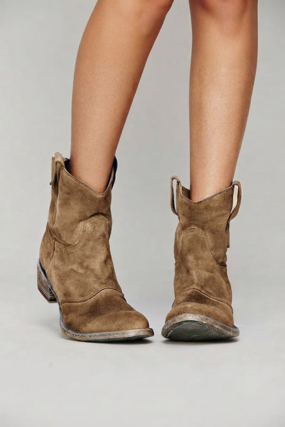 Faux Suede Mid-calf Boots with Low Heels