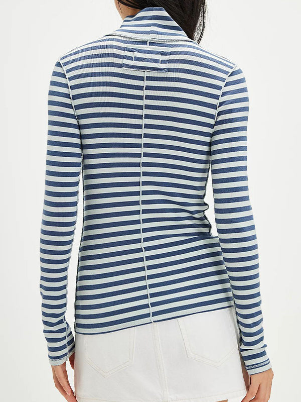 High Collar Striped Long Sleeve Tee