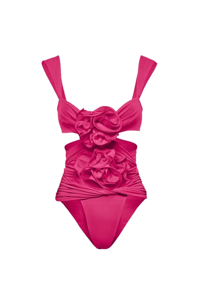3D Floral Cutout Strappy Swimsuit Set
