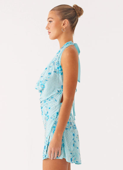 Cinzia Beaded Mini Dress - Blue