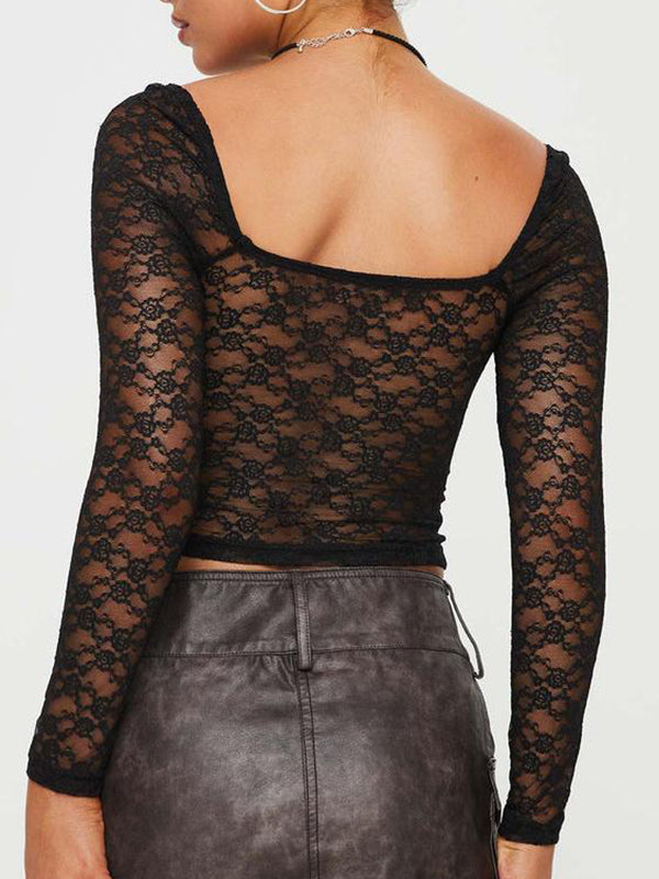 See Through Lace Long Sleeve Tee