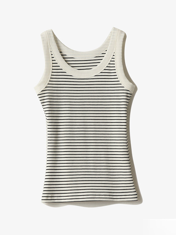 Striped Print U Neck Tank Top