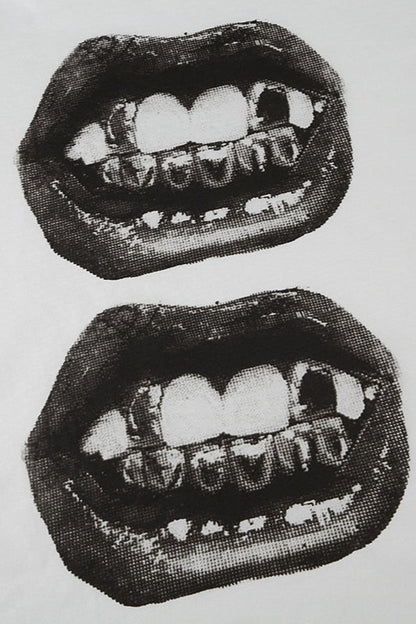 Off Shoulder Lip Print Loose T-Shirt