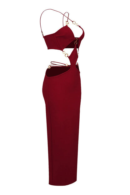 Melina Sexy Halter Wine Dress