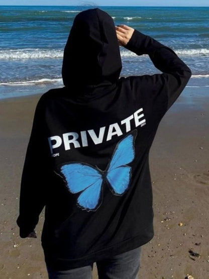 Butterfly Graffiti Print Oversized Hoodie