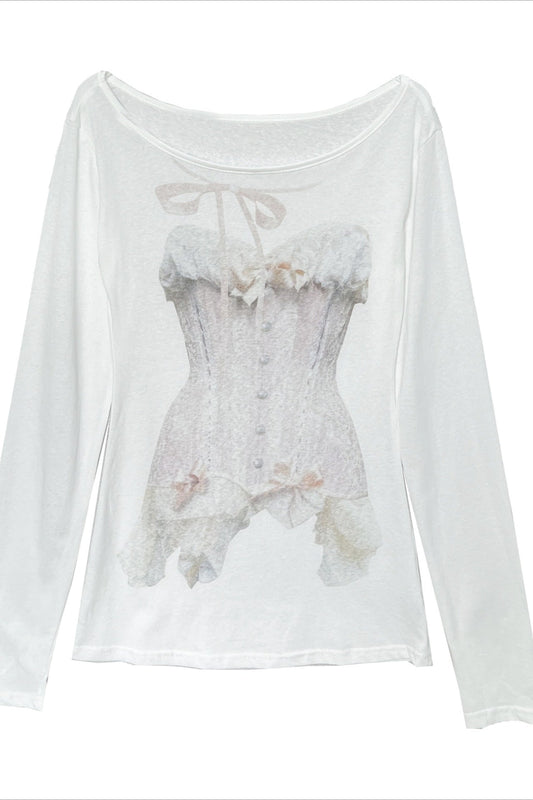 Sweet Hot Corset Printed Casual Long Sleeve T-shirt
