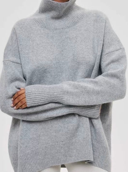 Solid High Neck Loose Sweater
