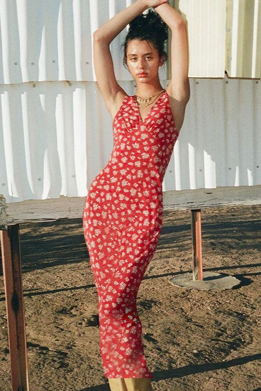 V-Neck Sleeveless Slip Floral Dress