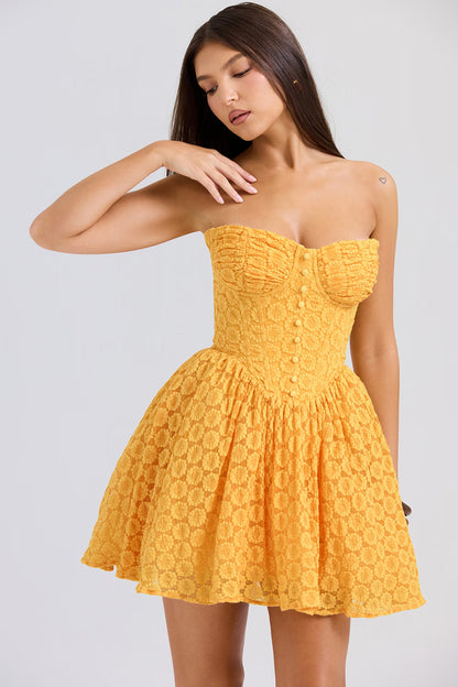 apricot lace corset mini dress