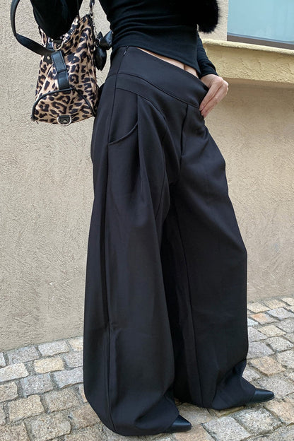 Chic Solid Pleated Wide Pants