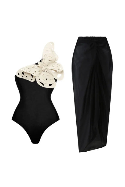 3D Butterfly Cutout One-Shoulder Swimwear