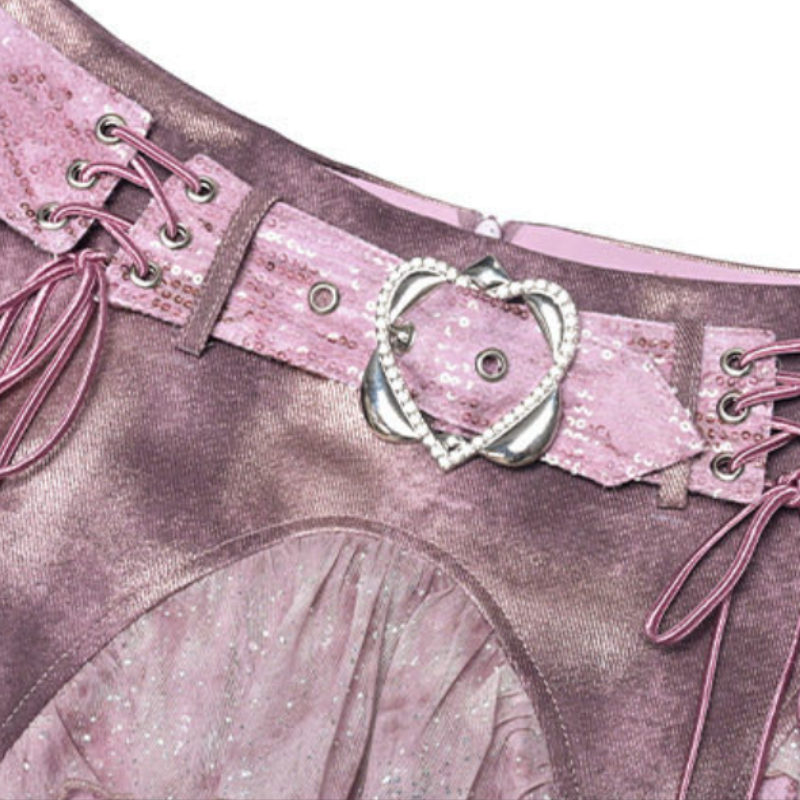 Irregular A line denim glitter mini skirt  | Festival Outfits Women