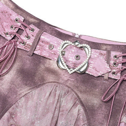 Irregular A line denim glitter mini skirt  | Festival Outfits Women