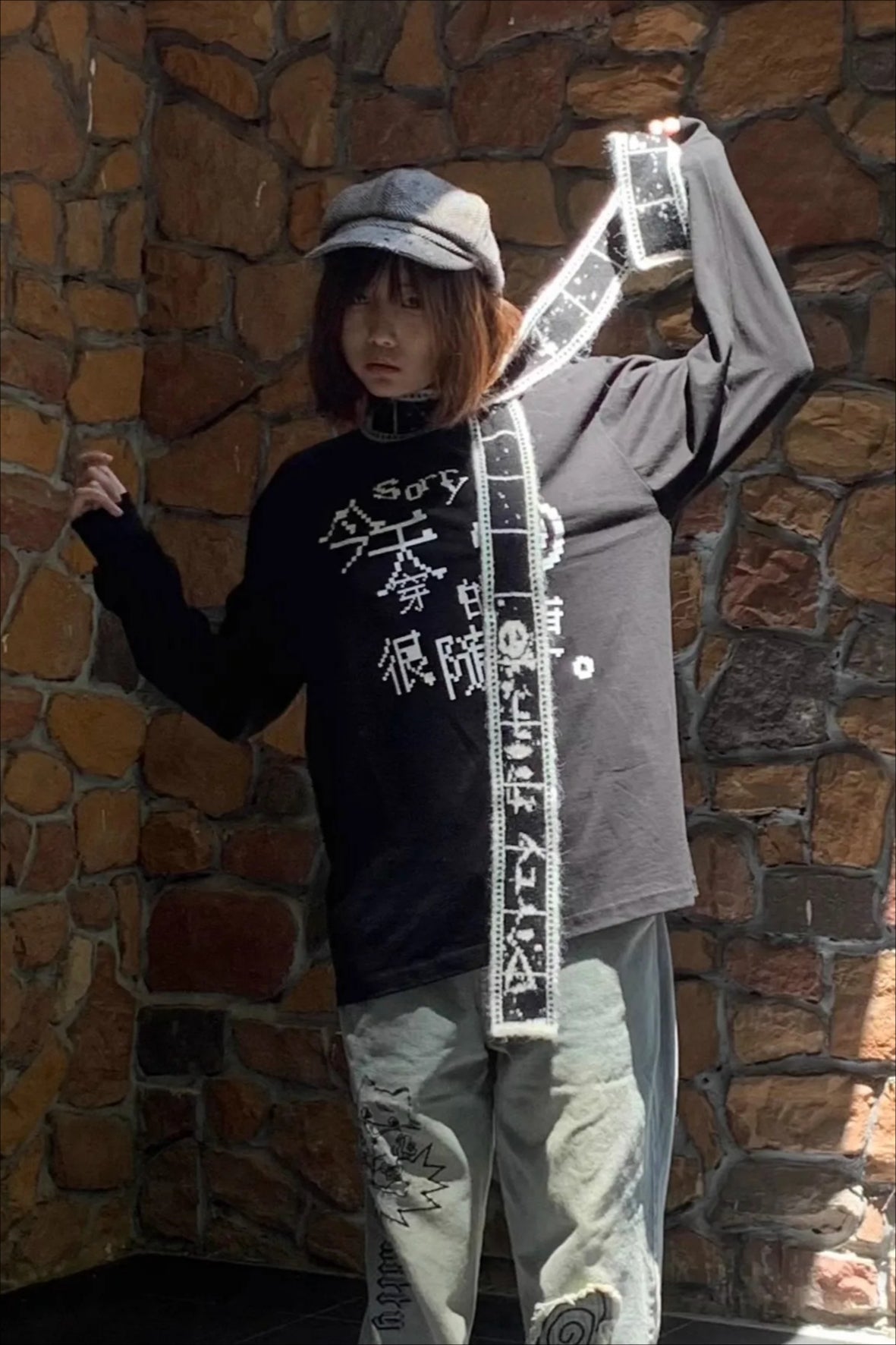 Harajuku Skull Print Knit Scarf